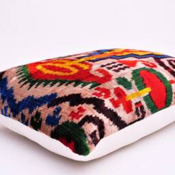 Multi Color Silk Velvet Ikat Pillow Cover, Home Decor - thumbnail 2