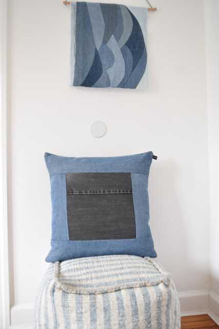 "Denim Throw Pillow, Black & Blue 20'' X 20 " - image 1