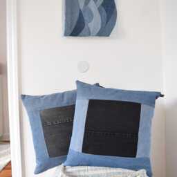 "Denim Throw Pillow, Black & Blue 20'' X 20 " - thumbnail 3