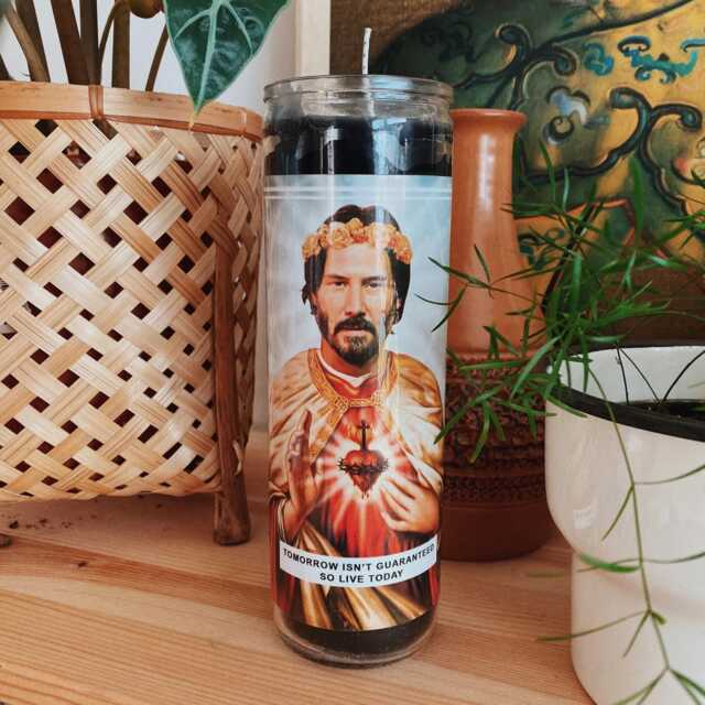 Saint Keanu Reeves Prayer Candle Scented Vegan Soy Wax, Handmade - image 1