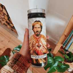 Saint Keanu Reeves Prayer Candle Scented Vegan Soy Wax, Handmade - thumbnail 2