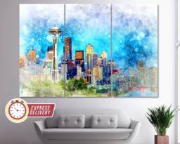 Seattle Skyline, Wall Art, Canvas Print, Artwork, Poster, Photo, Art - thumbnail 1
