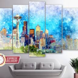 Seattle Skyline, Wall Art, Canvas Print, Artwork, Poster, Photo, Art - thumbnail 2