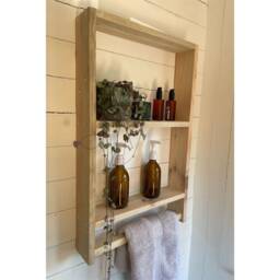 Bathroom Shelf Unit With Towel Rail Made From Reclaimed Wood, Storage Bar - thumbnail 1