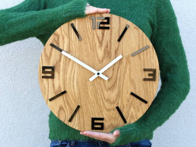 Wall Clock Wood Clock Large Wall Arabic Gift Decor Unique Oak Clocks Black White - image 1