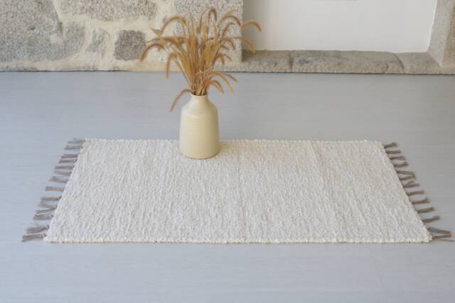 Small Handwoven Cream Rug, Bathroom Shower Kitchen Bedroom Chunky Soft Thick Cotton Bohemian Rug - image 1