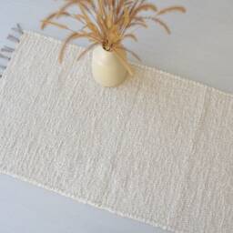 Small Handwoven Cream Rug, Bathroom Shower Kitchen Bedroom Chunky Soft Thick Cotton Bohemian Rug - thumbnail 2