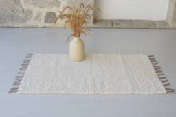 Small Handwoven Cream Rug, Bathroom Shower Kitchen Bedroom Chunky Soft Thick Cotton Bohemian Rug - thumbnail 1