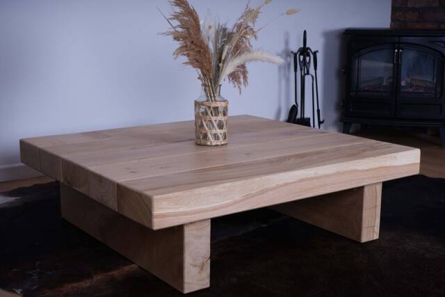 Hand-Crafted Chunky Oak Sleeper Coffee Table - Traditional, Rustic Style Clear Varnish Finish - image 1