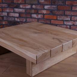 Hand-Crafted Chunky Oak Sleeper Coffee Table - Traditional, Rustic Style Clear Varnish Finish - thumbnail 2