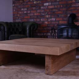 Hand-Crafted Chunky Oak Sleeper Coffee Table - Traditional, Rustic Style Clear Varnish Finish - thumbnail 4