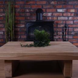Hand-Crafted Chunky Oak Sleeper Coffee Table - Traditional, Rustic Style Clear Varnish Finish - thumbnail 3