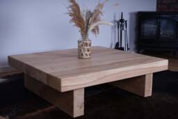 Hand-Crafted Chunky Oak Sleeper Coffee Table - Traditional, Rustic Style Clear Varnish Finish