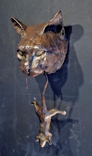 Cat Door Knocker Bronze Sculpture - image 1