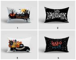 Halloween Cushion Cover/Carved Pumpkin Truck & Haunted House Lumbar Pillow Case/Lumbar Top/Halloween Party Decor/Rectangle