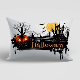 Halloween Cushion Cover/Carved Pumpkin Truck & Haunted House Lumbar Pillow Case/Lumbar Top/Halloween Party Decor/Rectangle - thumbnail 2