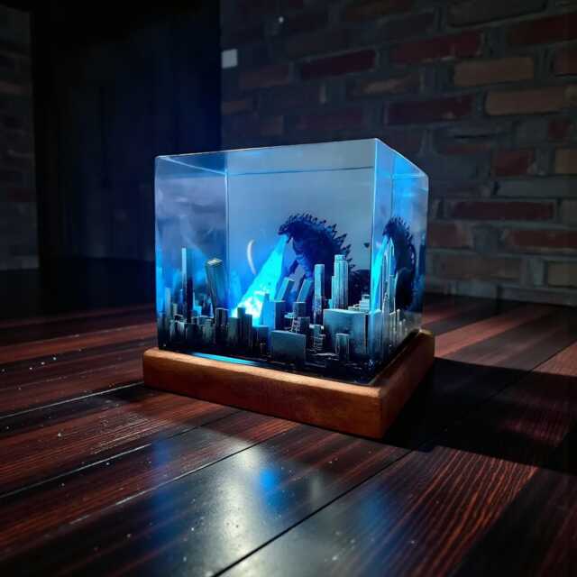 Godzilla Atomic Breath Resin Lamp - 3D City Destruction Night Light - image 1