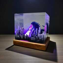 Godzilla Atomic Breath Resin Lamp - 3D City Destruction Night Light - thumbnail 2