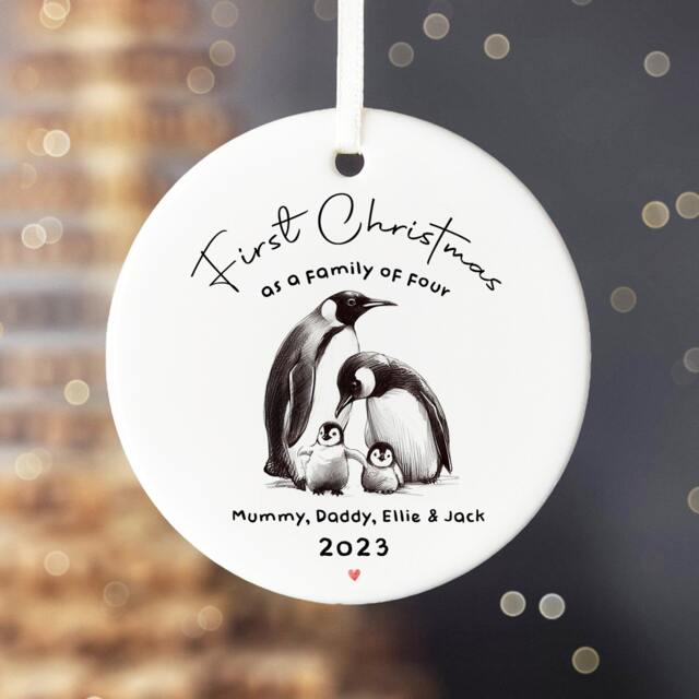 Personalised Penguin Family First Christmas Acrylic Ornament - image 1