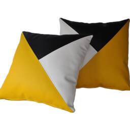 "2 Black Yellow & White Tri Style Faux Leather Cushion Covers 16"" 18"" 20" - thumbnail 3