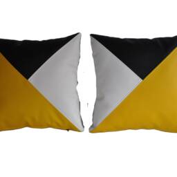 "2 Black Yellow & White Tri Style Faux Leather Cushion Covers 16"" 18"" 20" - thumbnail 4
