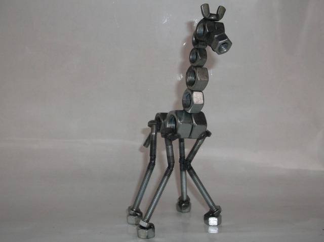 Giraffe, Metal Giraffe Sculpture, Up Cycled Art, Miniature Welded Figurine - image 1