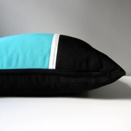 Black & Turquoise Blue Sunbrella?? Outdoor Throw Pillow Cover in Modern Color Block - thumbnail 2