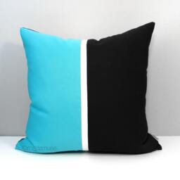 Black & Turquoise Blue Sunbrella?? Outdoor Throw Pillow Cover in Modern Color Block - thumbnail 1