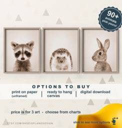 Woodland Animals Heads Nursery, Baby Print, Creatures Canvas, Animal Artwork Sepia, Nursery - thumbnail 1
