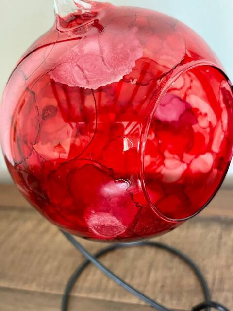 Hand Painted, Candle Holder, Hanging Glass Baubles. Lantern. Red Holder. Candle Holder On A Stand. Christmas Gift - image 1