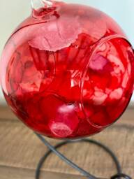 Hand Painted, Candle Holder, Hanging Glass Baubles. Lantern. Red Holder. Candle Holder On A Stand. Christmas Gift - thumbnail 1