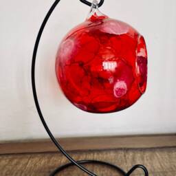 Hand Painted, Candle Holder, Hanging Glass Baubles. Lantern. Red Holder. Candle Holder On A Stand. Christmas Gift - thumbnail 4