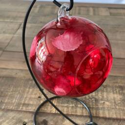 Hand Painted, Candle Holder, Hanging Glass Baubles. Lantern. Red Holder. Candle Holder On A Stand. Christmas Gift - thumbnail 3