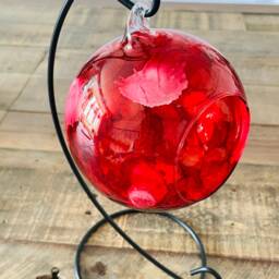 Hand Painted, Candle Holder, Hanging Glass Baubles. Lantern. Red Holder. Candle Holder On A Stand. Christmas Gift - thumbnail 2