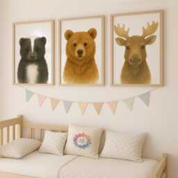 Woodland Nursery Wall Art - 30 Design Choices, Forest Animal Prints, Baby Bedroom Decor, Boys Girls Skunk Bear Moose Print, Kids Room Poster - thumbnail 1