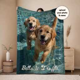 Custom Pet Blanket Using Photo + Name Dog Portrait Personalized Blankets Cat Picture Dad Gift - thumbnail 1