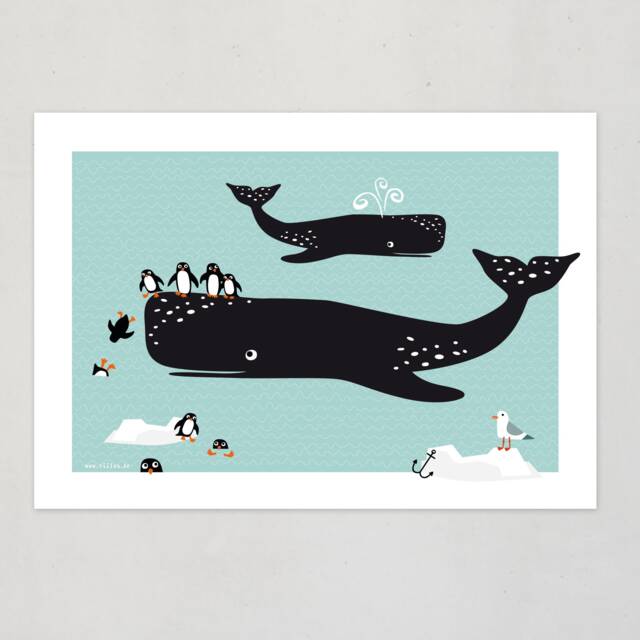 Poster Whales & Penguins Illustration Posters Nursery Prints Illustrations Kids Pictures Animals Baby Room Decor Wall - image 1
