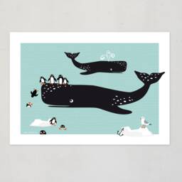 Poster Whales & Penguins Illustration Posters Nursery Prints Illustrations Kids Pictures Animals Baby Room Decor Wall - thumbnail 1