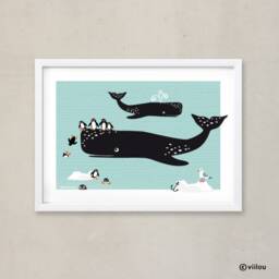 Poster Whales & Penguins Illustration Posters Nursery Prints Illustrations Kids Pictures Animals Baby Room Decor Wall - thumbnail 2
