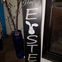 Easter Sign Porch Distressed Wood Vertical Wall Hanging Primitive Bunny Farmhouse Decor Spring - thumbnail 2