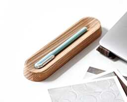 Walnut Pen Tray, Pencil Holder, Custom Wooden Gift, Engraved Company Logo, Desk Organizer, Rack, Gift For Clients - thumbnail 1