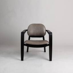Sculptural Ebonized Oak Lounge Chair With Leather Seat - thumbnail 2