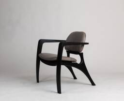 Sculptural Ebonized Oak Lounge Chair With Leather Seat - thumbnail 1