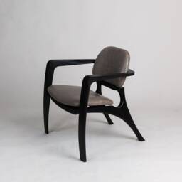 Sculptural Ebonized Oak Lounge Chair With Leather Seat - thumbnail 3