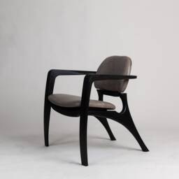 Sculptural Ebonized Oak Lounge Chair With Leather Seat - thumbnail 4