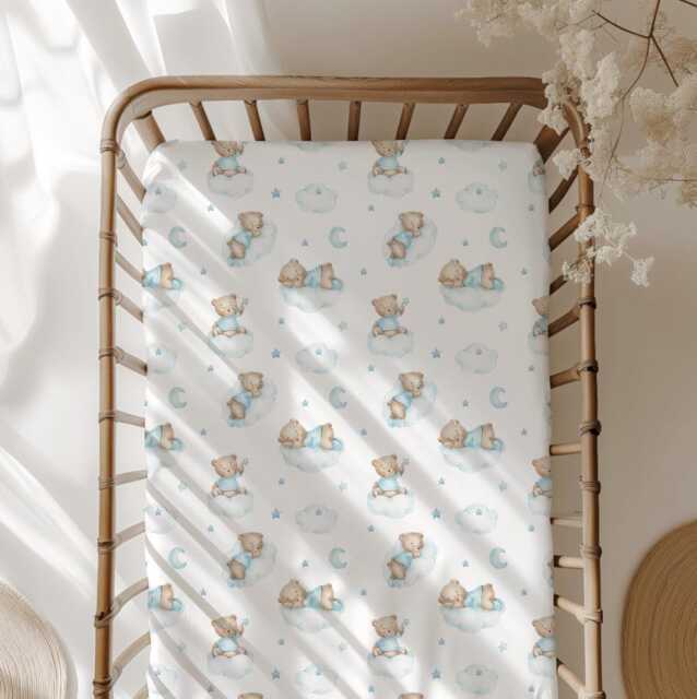 Bear On The Clouds - Blue Bedding, Duvet Covers, Fitted Sheets, Childrens Room Decor, Bedding & Pillows - image 1