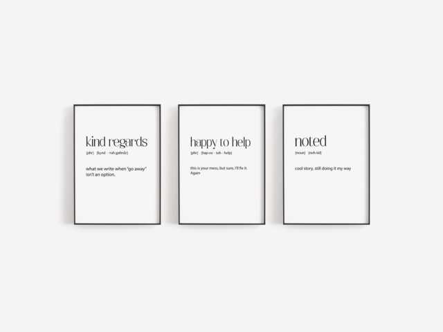 Passive Aggressive Office Print Set Of 3- Noted, Happy To Help, Kind Regards - Sarcastic Workplace Art Corporate Humour Bundle, Business - image 1