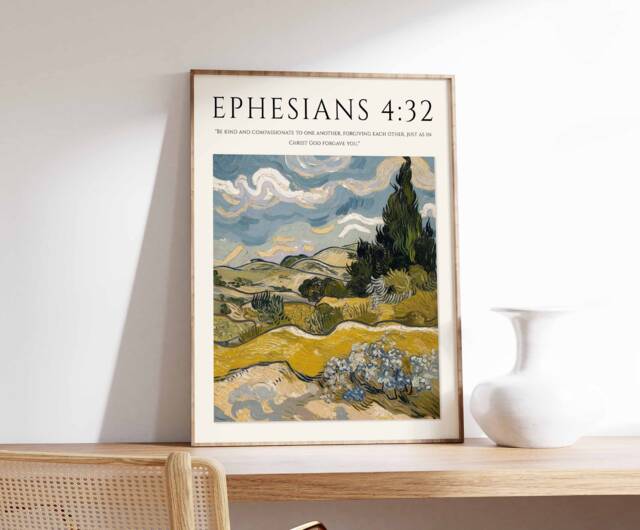 Bible Verse Poster, Art, Monet Christian Gift, Decor, Floral Print, Botanical Wall Art - image 1
