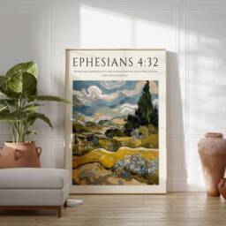 Bible Verse Poster, Art, Monet Christian Gift, Decor, Floral Print, Botanical Wall Art - thumbnail 3