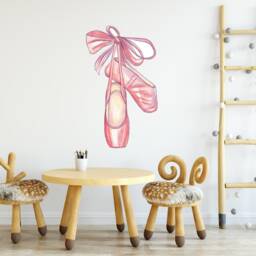 Pink Ballet Slippers Wall Decal Sticker Ballerina Dance Shoes Nursery Decor Girls Bedroom Mural Art Removable Self Adhesive - thumbnail 2